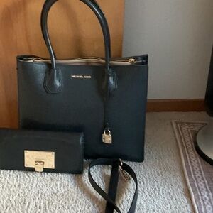 Michael Kors Black Saffiano Leather Tote with Gold Hardware